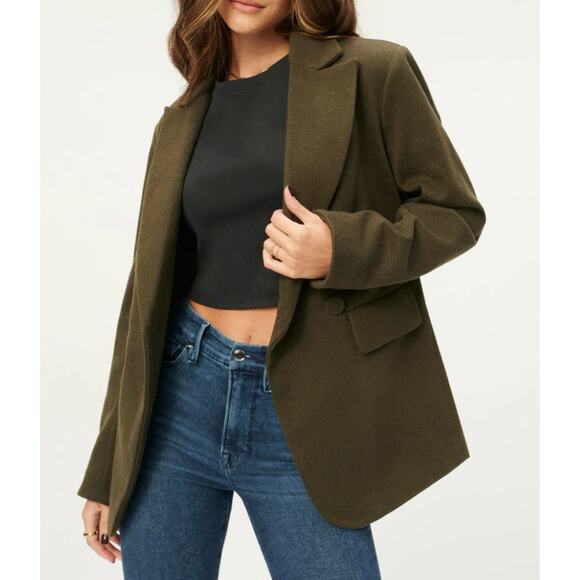 New Good American Oversized Flannel Twill Boxy Blazer Jacket Green Dark Academia - Picture 1 of 12